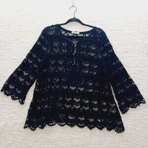 Cardigan Blouse Black Lace See Through Cover Up Fairy Goth Boho Resort Size L